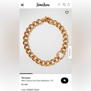 NEW Versace Greca Link Gold Chain Necklace w/ Double Medusa Head Pendant 17”